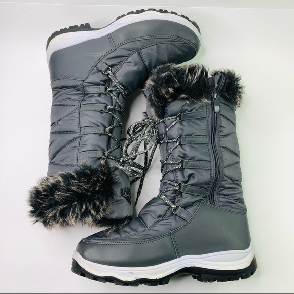 3M Thinsulate MAINE-3 Grey Size US 9.5 Fleece Fur Boots Front Lace up side Zip - Picture 5 of 8